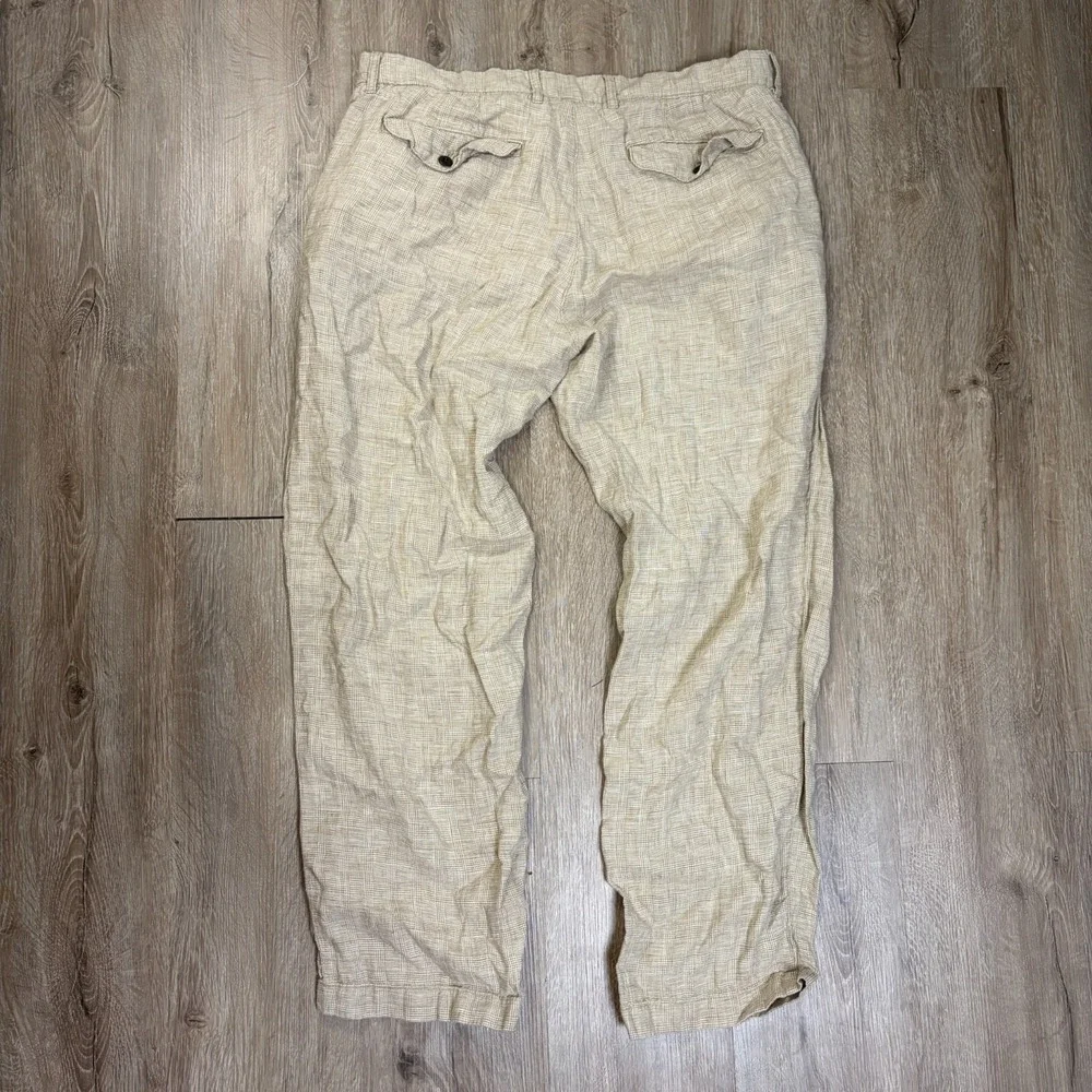 J Crew Classic Fit Linen Trousers 36x32 (Fits 36x30) Plaid Beige 100% Linen